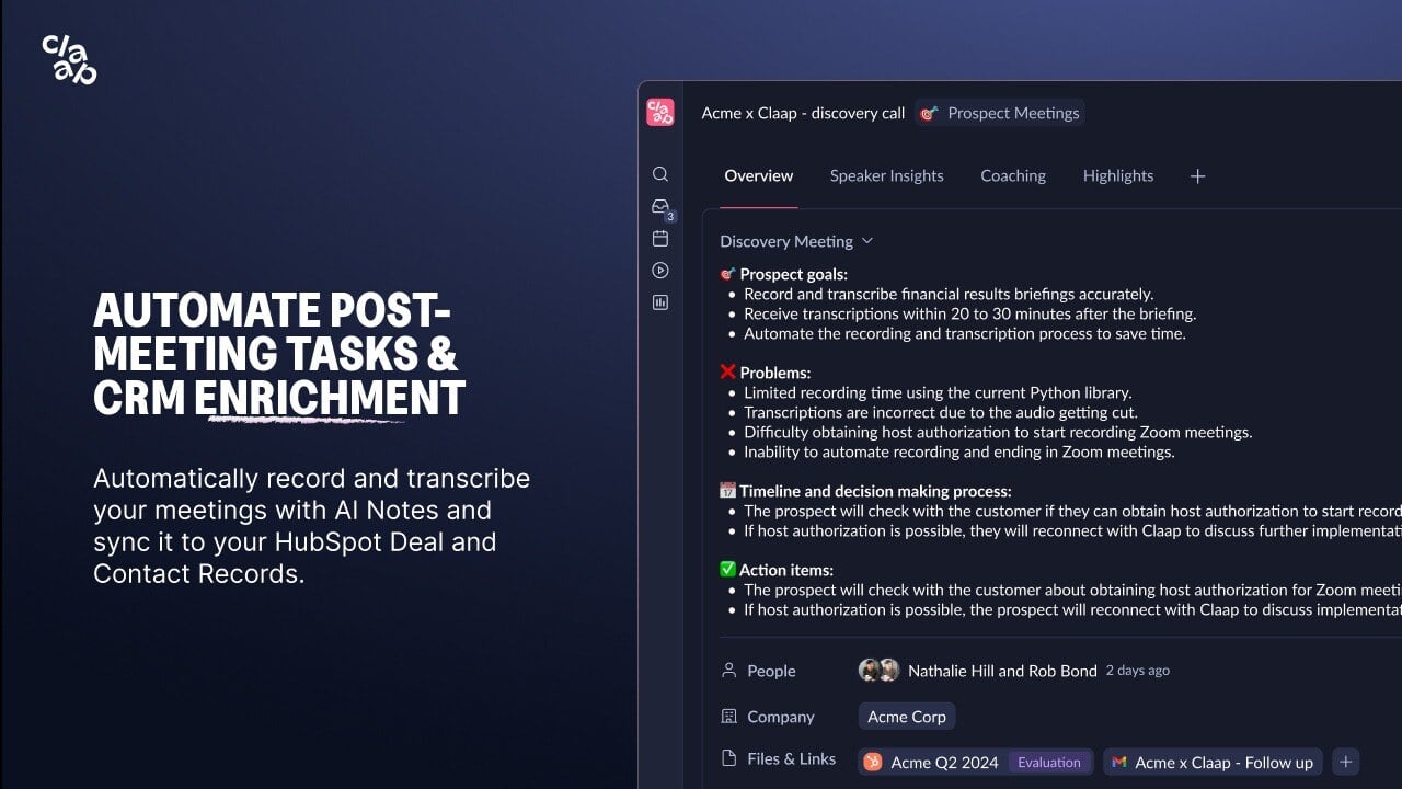 Automate post-meeting tasks & CRM enrichment